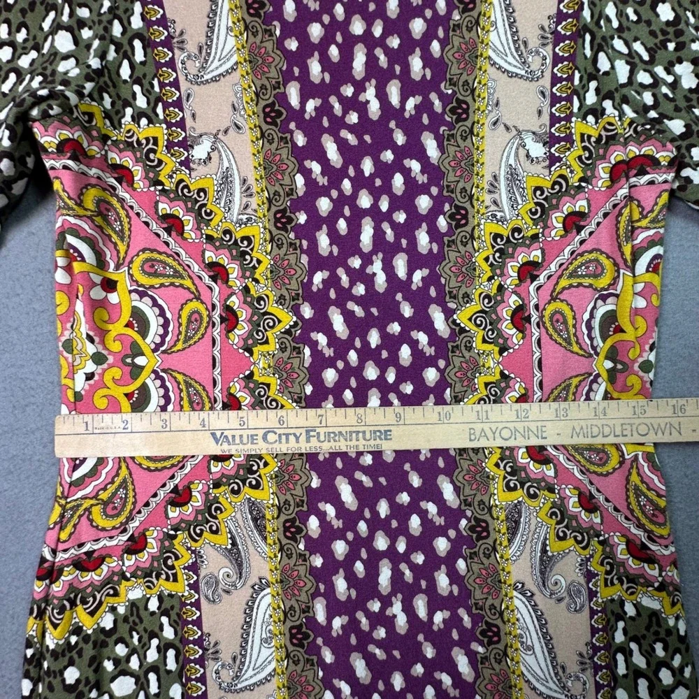 Women’s Fitted Multicolor Patterned Midi Dress - Pink/Purple